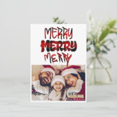 MERRY Pset Grunge Typography Holiday Photo Card Kaart (Staand voorkant)