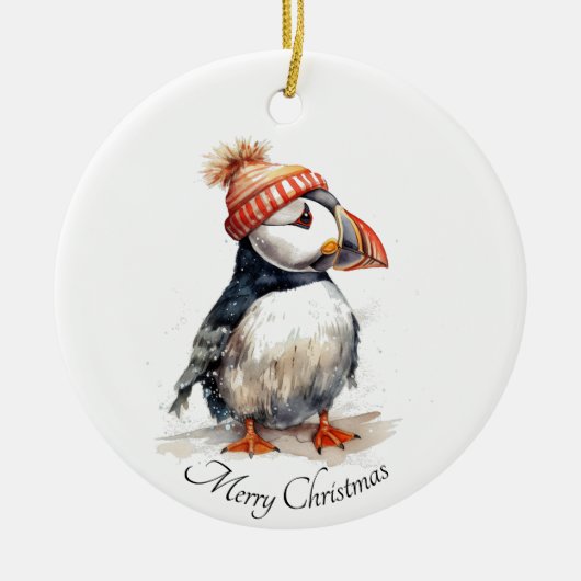 Merry Puffin Keramisch Ornament (Voorkant)