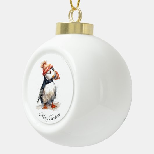 Merry Puffin Keramische Bal Ornament (Rechts)