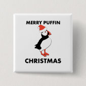 Merry Puffin-kerstButton Vierkante Button 5,1 Cm (Voorkant)