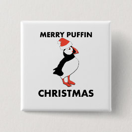 Merry Puffin-kerstButton Vierkante Button 5,1 Cm