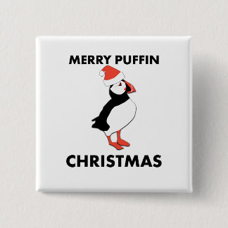 Merry Puffin-kerstButton Vierkante Button 5,1 Cm