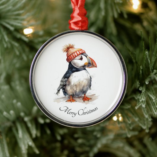 Merry Puffin Metalen Ornament (Boom)
