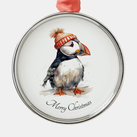 Merry Puffin Metalen Ornament (Voorkant)