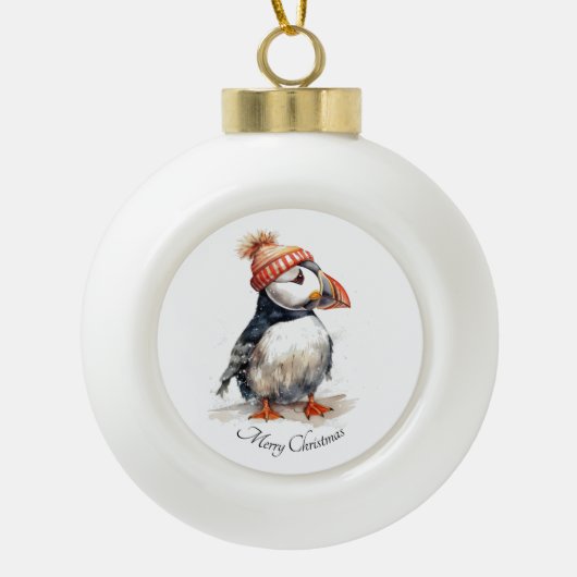 Merry Puffin, op maat Keramische Bal Ornament (Voorkant)