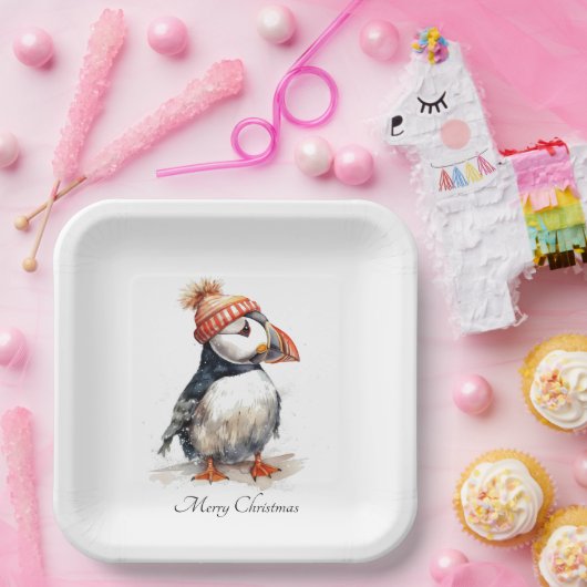 Merry Puffin, op maat Papieren Bordje (Feest)