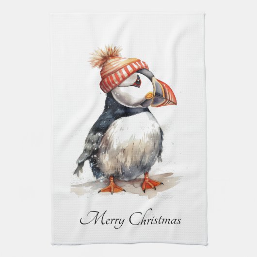 Merry Puffin, op maat Theedoek (Verticaal)