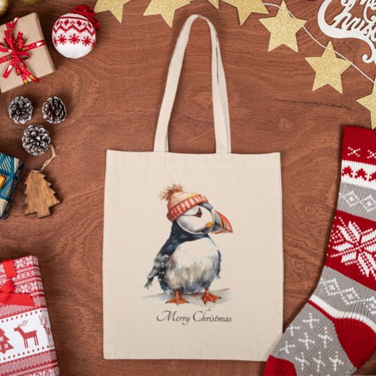 Merry Puffin, op maat Tote Bag