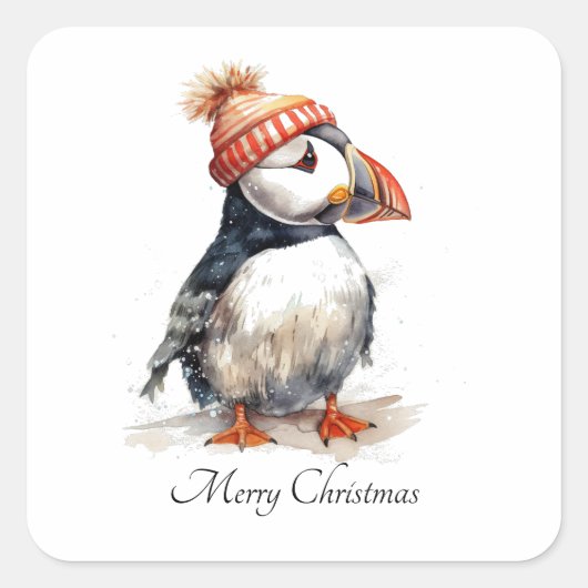 Merry Puffin, op maat Vierkante Sticker (Voorkant)