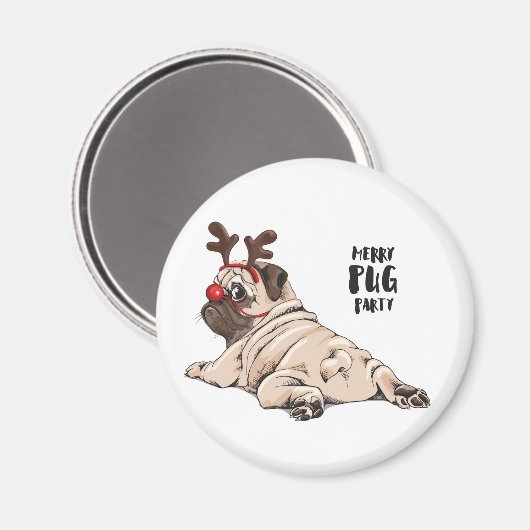 Merry Pug Party Magneet (Voorkant / Achterkant)