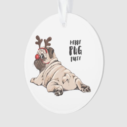 Merry Pug Party Ornament (voorkant)