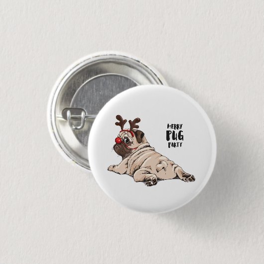 Merry Pug Party Ronde Button 3,2 Cm (Voorkant /achterkant)