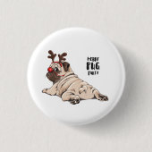 Merry Pug Party Ronde Button 3,2 Cm (Voorkant)
