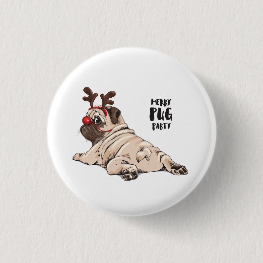 Merry Pug Party Ronde Button 3,2 Cm (Voorkant)