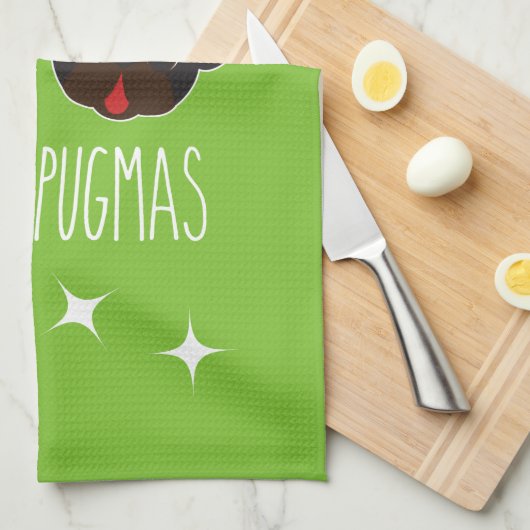 Merry Pug Santa en Reindeer Pugs Dish Towel Theedoek (Quarter Fold)