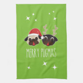 Merry Pug Santa en Reindeer Pugs Dish Towel Theedoek (Verticaal)