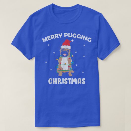 Merry Pugging Kerstmis, Funny Pug Dog Santa Hat X T-shirt (Design voorkant)