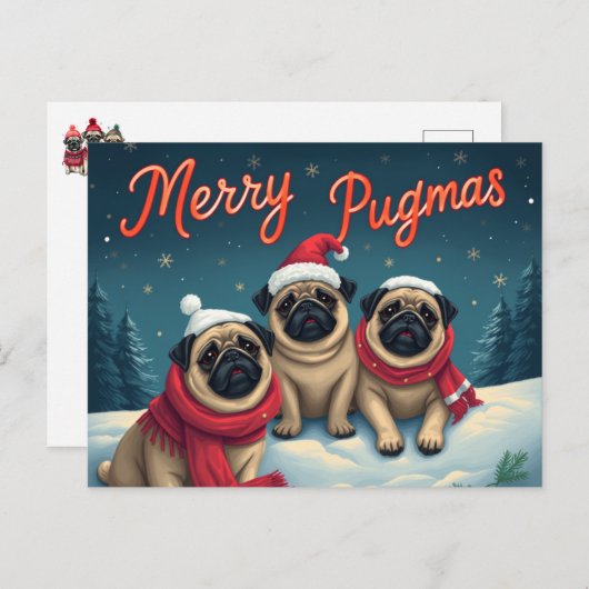 Merry Pugmas Feestdagenkaart (Voorkant / Achterkant)