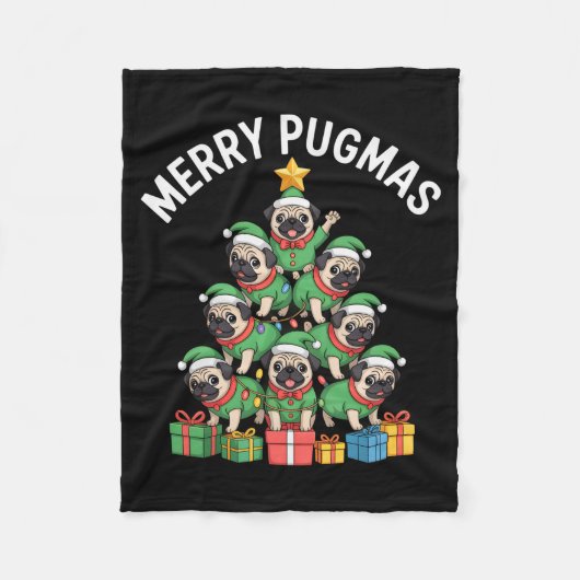 Merry Pugmas Funny Pug Christmas Tree Holiday Long Fleece Deken (Voorkant)