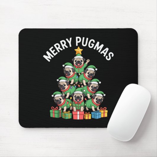 Merry Pugmas Funny Pug Christmas Tree Holiday Long Muismat (Met muis)