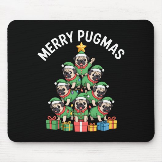 Merry Pugmas Funny Pug Christmas Tree Holiday Long Muismat (Voorkant)