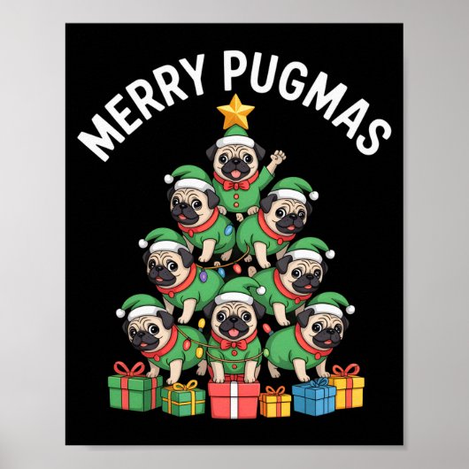 Merry Pugmas Funny Pug Christmas Tree Holiday Long Poster (Voorkant)