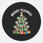Merry Pugmas Funny Pug Christmas Tree Holiday Long Ronde Sticker (Voorkant)