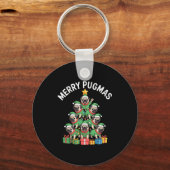 Merry Pugmas Funny Pug Christmas Tree Holiday Long Sleutelhanger (Voorkant)