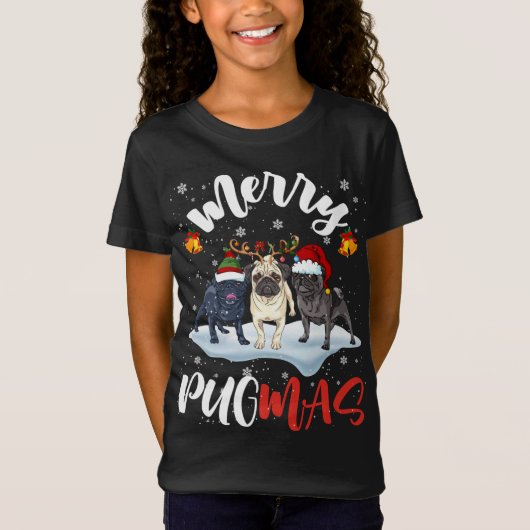 Merry Pugmas Funny Santa Reindeer Elf Pug Dog Chri T-shirt (Voorkant)