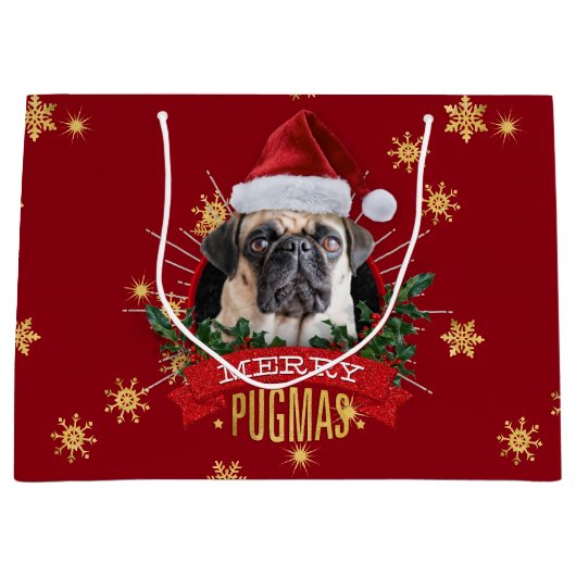 Merry Pugmas Gift Bag Groot Cadeauzakje (Voorkant)