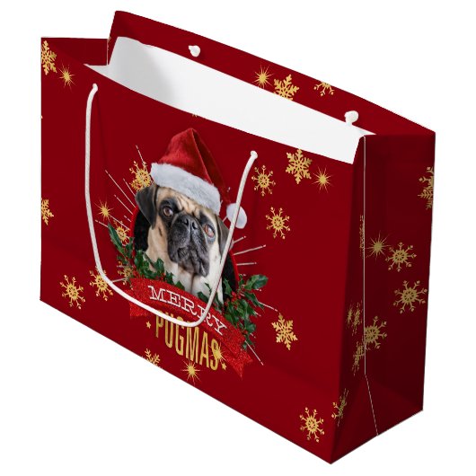 Merry Pugmas Gift Bag Groot Cadeauzakje (Voorkant Gekanteld)