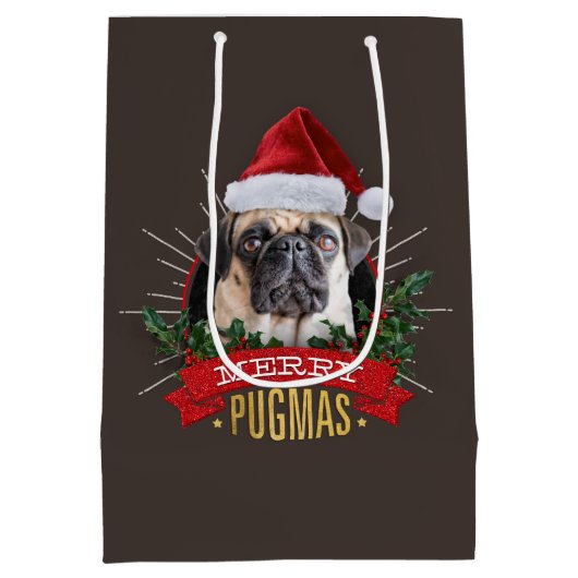 Merry Pugmas Gift Bag Medium Cadeauzakje (Achterkant)