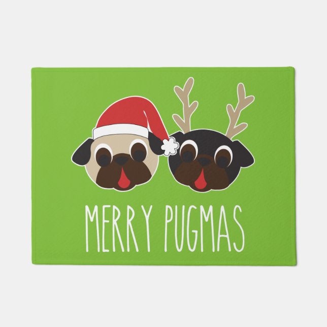 Merry Pugmas kerstkerstkerstman: rendejuffier Pug Deurmat (Voorkant)