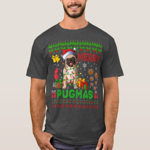 Merry Pugmas kerstlampjes Santa Pug Dog Familie T-shirt