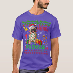 Merry Pugmas kerstlampjes Santa Pug Dog Familie T-shirt