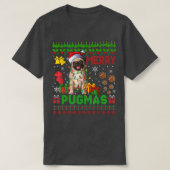 Merry Pugmas kerstlampjes Santa Pug Dog Familie T-shirt (Design voorkant)