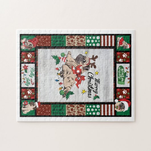 Merry Pugmas kerstmis met kerstfeest als boer Legpuzzel (Horizontaal)