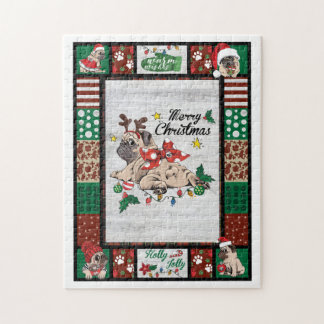Merry Pugmas kerstmis met kerstfeest als boer Legpuzzel