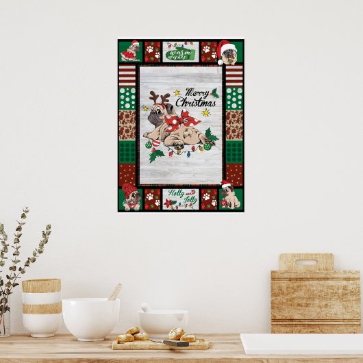 Merry Pugmas kerstmis met kerstfeest als boer Poster (Keuken)