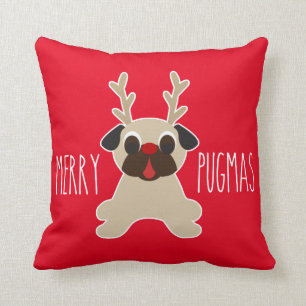 Merry Pugmas Kerstmis Pillow Reindeer Pug Kussen