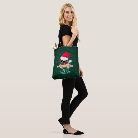 Merry PUGmas Print Canvas tas (Op model)