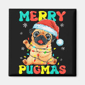 Merry Pugmas Pug Christmas Santa Pug Xmas Lights D Magneet (Voorkant)