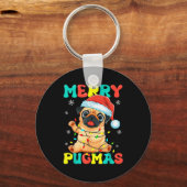 Merry Pugmas Pug Christmas Santa Pug Xmas Lights D Sleutelhanger (Voorkant)