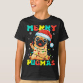 Merry Pugmas Pug Christmas Santa Pug Xmas Lights D T-shirt (Voorkant)
