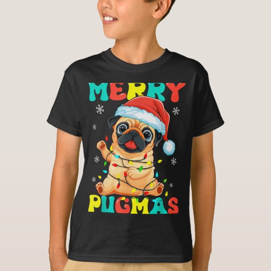 Merry Pugmas Pug Christmas Santa Pug Xmas Lights D T-shirt (Voorkant)