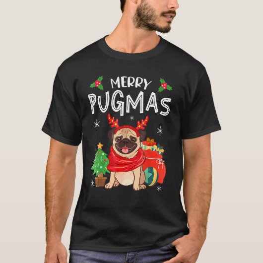 Merry Pugmas Pug Dog Kerstmis Funny T-shirt (Voorkant)