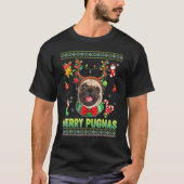 Merry Pugmas Pug Dog kerstmis lichteres T-shirt (Voorkant)