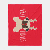 Merry Pugmas Pug Reindeer Fleece Deken (Voorkant)