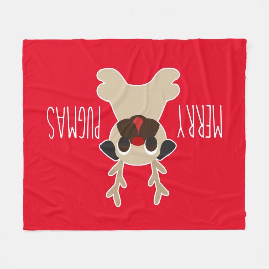 Merry Pugmas Pug Reindeer Fleece Deken (Voorkant (Horizontaal))