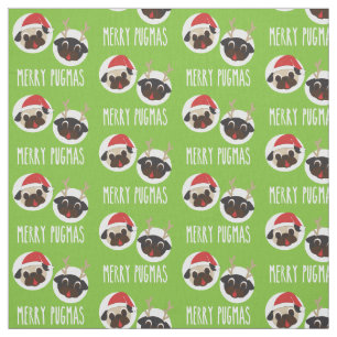 Merry Pugmas Pug Santa en Reindeer V2 Stof